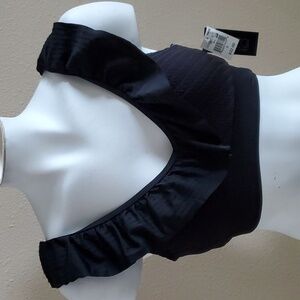 Womens IBIZA Black Long Line Swim Bralette Top Size Small   Ruffle Tank NWT
